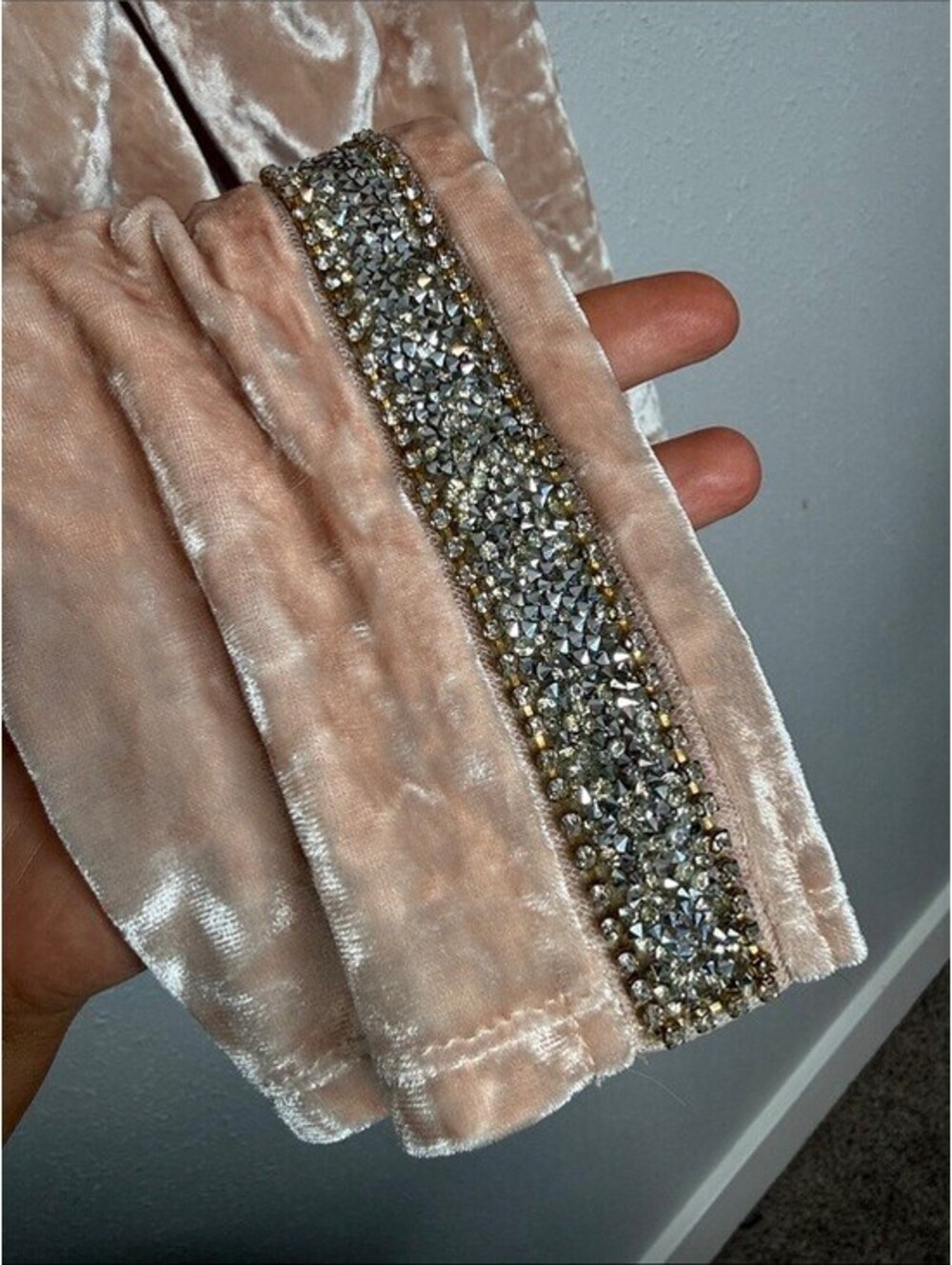 VENUS Crushed Velvet Leggings Blush Pink Rhinestone Side Stripe XS - Picture 5 of 6